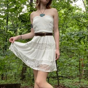 Charlotte Russe White Fairy Cottagecore Strapless Lace Tiered Mini Dress Sz XS